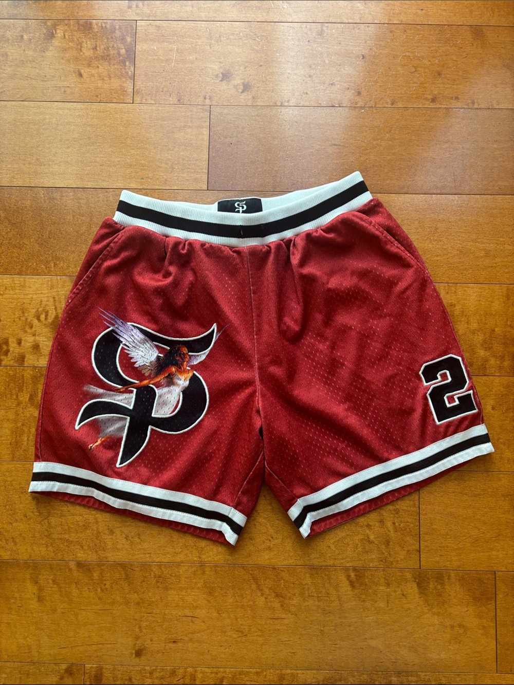 Men's Saint Potential Red Athletic Mesh Shorts size Medium M Black & White Trim